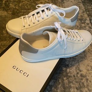 Calfskin Interlocking G Perforated Womens Ace Sneakers 41 White Grey Sky